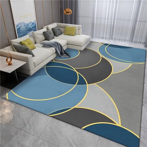 Tapis lavable en machine 200x300cm gris-bleu géométrique - 2