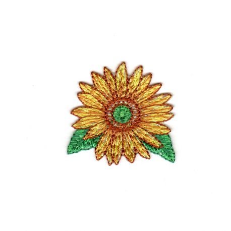 Ecusson thermocollant fleur jaune broderie relief 4x4cm mercerie créative