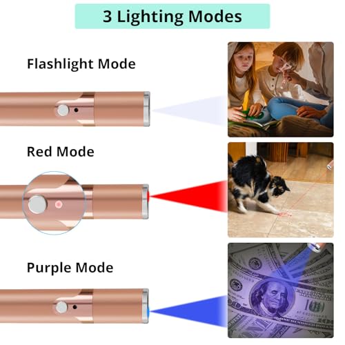 Image of TBTeek Cat Toys, with Metal Case, 2 Pieces, Rechargeable, 7 Adjustable Patterns, Interactive Kitten Pet Dog Red Dot Chase Light Toy for Cats Fun Playing Exercise(Rose Gold)