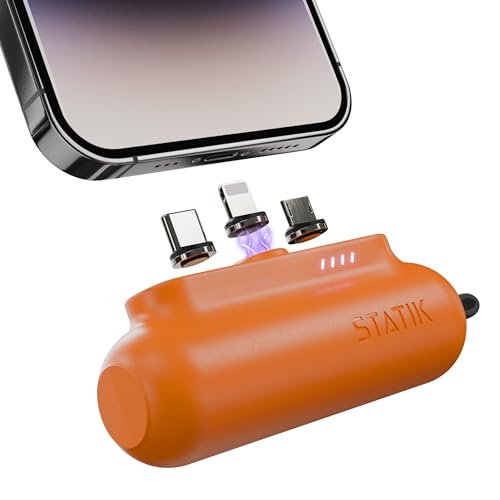 Statik Snap-N-Charge (Gen 3) Mini Portable Charger Power Bank – 3,200mAh Compact 10W Portable Battery Pack with Magnetic Snap-in Charging Tips, Universal Powerbank for iPhone, Android & More