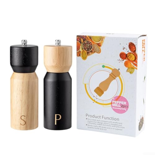 HEIBTENY Molinillo de pimienta de madera natural para moler pimienta y contenedor de almacenamiento para sal marina o pimienta Embalaje exquisito Molienda rápida y uniforme de granos de pimienta