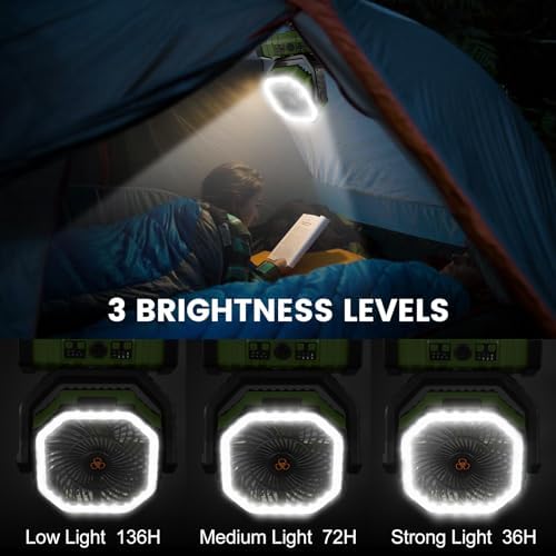 Odoland 30000mAh Camping Fan with LED Lantern, Rechargeable Battery Operated Oscillating Fan with Remote & Hook, Portable Tent Fan with Timer, 4 Speeds for Outdoor Camp RV Jobsite Power Outage, Green - 2