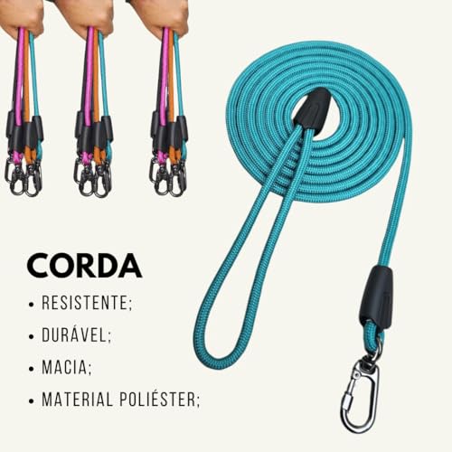 Guia de corda Longa com 3 metros Para Passeios (Azul Tiffany)