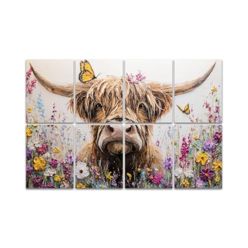 Art Acoustic Panels Highland Cow Rustic Farmhouse Animal Nature Flower Landscape Abstract Acoustical Soundproof Wall Panel with Self-Adhesive Decorative Sound Absorbing Panel Acoustic Treatment