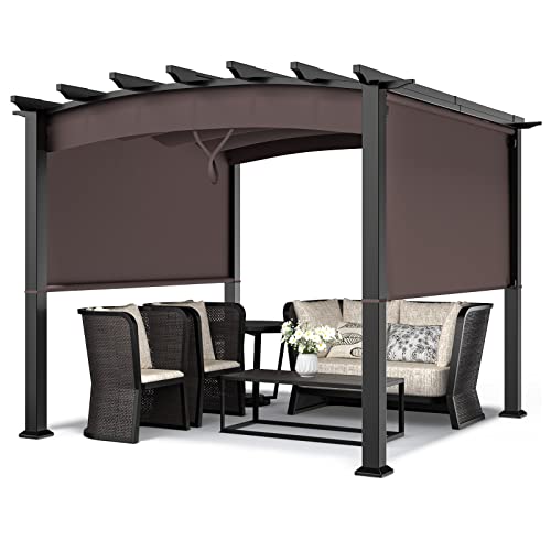Tangkula 10Ft X 10Ft Outdoor Retractable Pergola, Patio Metal Pergola With Adjustable Sliding Sun Shade Canopy, Heavy-Duty Steel Frame, Patio Furniture Shelter For Backyard Garden Poolside (Brown) #TOP4