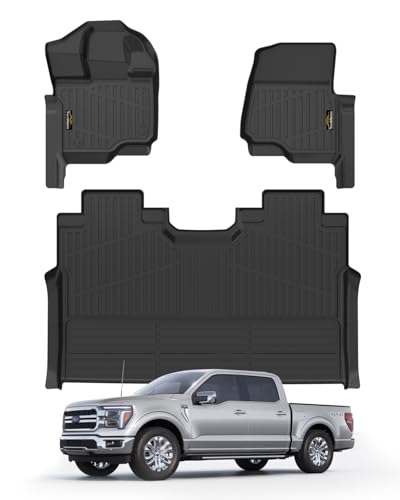 Floor Mats Custom Fit for Ford F150/F-150 2025 2015-2024 SuperCrew Cab (Includes 22-24 Lightning Models) All Weather TPE Rubber Floor Liners Anti-Slip Full Set for Ford F-150 2025 Accessories