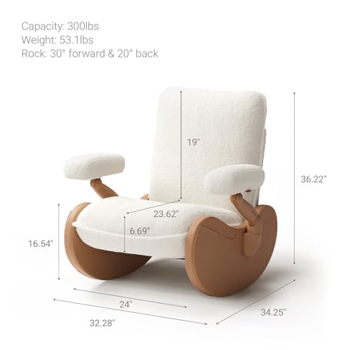 Image of MAMAZING Lullabud Nursery Rocking Chair with Adjustable Armrests for Living Room, Upholstered Nursing Chair with Removable Cover for Breastfeeding(Brown /Beige)