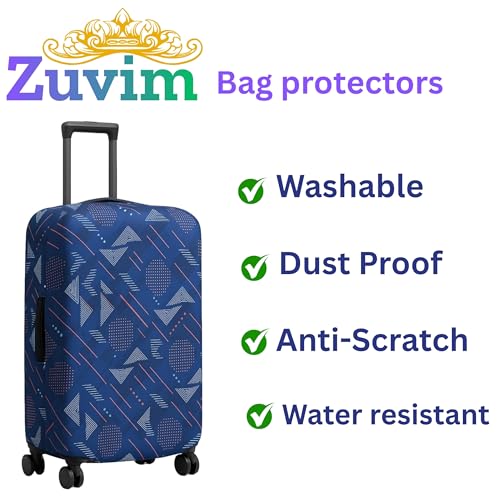 Image of Luggage Cover Trolley Covers for Suitcase Washable Dust Proof Anti-Scratch Protector Polyester Printed Stretchable Fabric (Fits Fiber /Plastic Trolley Bags Only) Blue 24 Inch