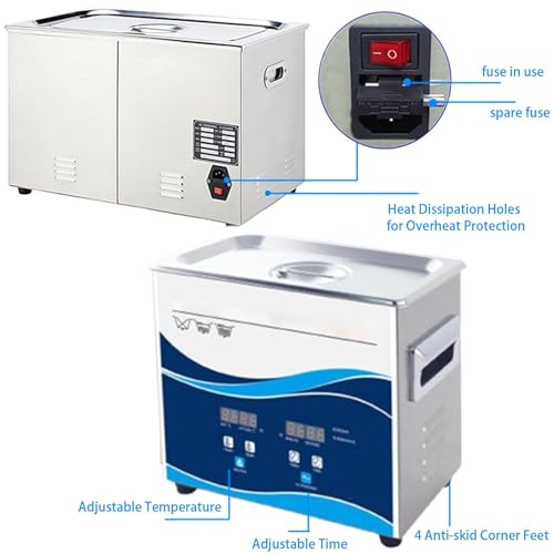Pulitore per dischi in vinile ad ultrasuoni, 6,5 l, per rimuovere polvere e scoppiare da dischi da 7/12 pollici, con calore regolabile e timer per un ripristino audio nitido