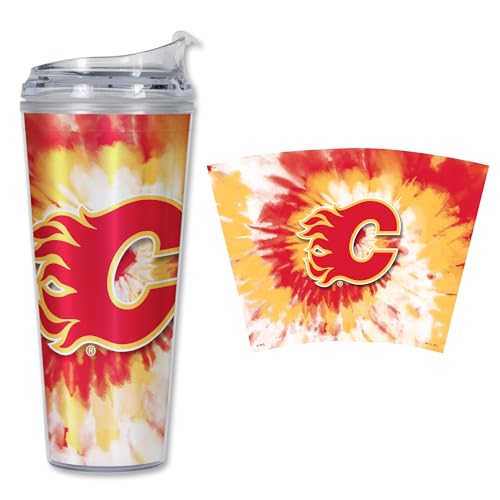 Image of Rico Industries NHL Hockey Team Color Tie Dye 24oz Metallic Acrylic Tumbler with Hinged Lid, Officially Licensed Double Wall Tumbler with Straw