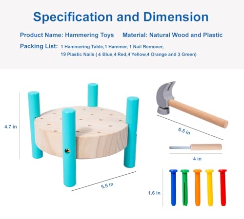 Image of Wooden Baby Workbench Pounding Hammer Toy for Toddlers,STEM Educational Preschool Learning Toys for Kids.