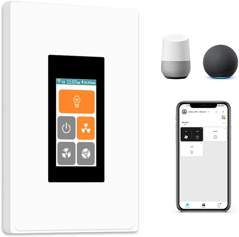 LCD Smart Ceiling Fan Control & Light Switch | Adjustable 3-Speed Fan, Touch Smart Light Switch Works w/Alexa & Google Home | 2.4G Wi-Fi Only, Single Pole, Neutral Wire Required | L9-HF
