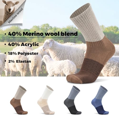 2 Pack Merino Wool Blend Crew Running Walking Hiking Socks for Men Women Athletic Thick Cushioned Soft Warm Socks3