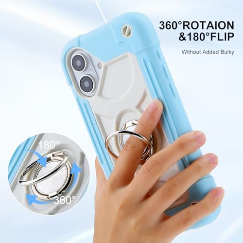 Image of MARKILL Compatible with iPhone Case with Ring Stand, Military Grade Drop Protection Full Body Rugged Heavy Duty Protective Durable Cover iPhone. (Ice Blue, iPhone 16 6.1 inch)