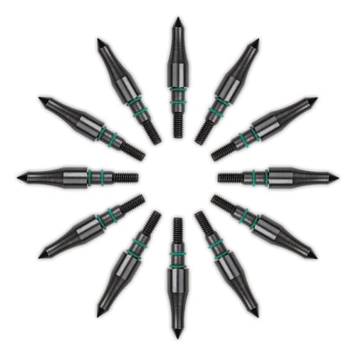 Ximter Archery Field Points - Steel Screw-In Arrowheads For Practice And Target Use, 125 Grain, 5/16”, 12-Pack, Balck And Green #TOP5