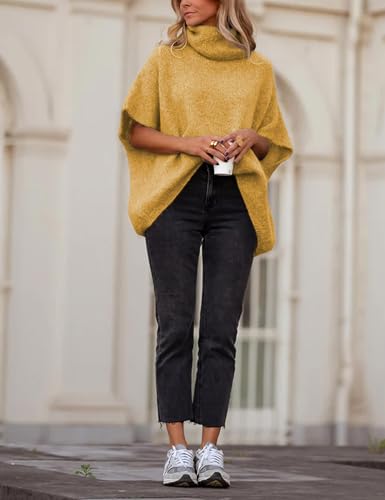 Image of Ynhonra Womens Turtleneck Sweater Oversized Chunky Batwing Sleeve Short Tops | Dolman Pullover
