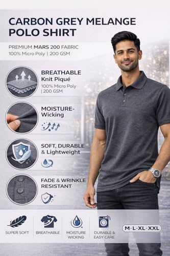 Image of Men's Polo T-Shirt | Breathable, Moisture-Wicking, Soft & Lightweight | Regular Fit Casual & Travel Wear