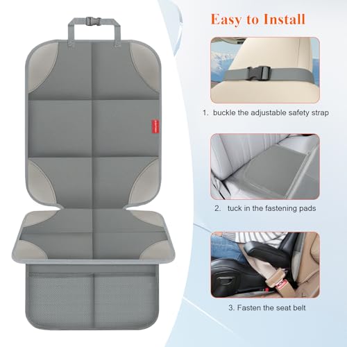 Image of Car Seat Protector for Child Car Seat, Waterproof Durable 600D Fabric Car Seat Cover with Thickest Padding, Seat Protector Under Baby Car Seat with Non-Slip Backing Mesh Pockets for Baby and Pet
