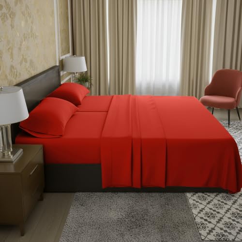 Image of Elegant Comfort Luxury 1500 Premium Hotel Quality Microfiber 5-Piece Sheet Set - Wrinkle Resistant, All Around Elastic Fitted Sheet, Deep Pocket up to 16 inch, Split King, Rust