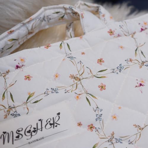 Image of Floral Quilted Cotton Shoulder Bag for Women Daily Use Medium Size Handbag Large Capacity Thickened Design Tote
