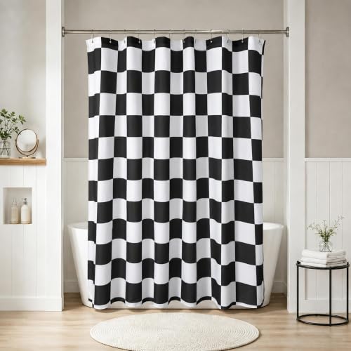 Image of N&Y HOME Fabric Shower Curtain or Liner Black and White Checkered