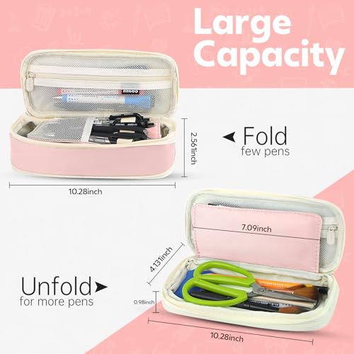 Image of PUPTILY Pencil Case, Large Capacity Aesthetic Pencil Cases with Durable Zipper, Big Stationery Pencil Pouch for Women & Men, Adults Portable Storage Organizer Bag for College, office, Travel (Pink)
