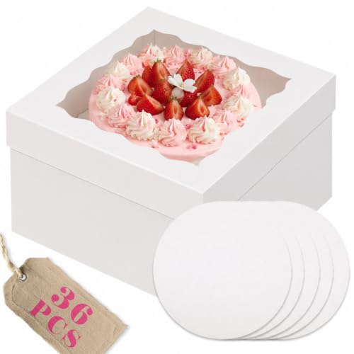 Bakepacker 12"x12"x8" Cake Boxes with Window White 36 Sets