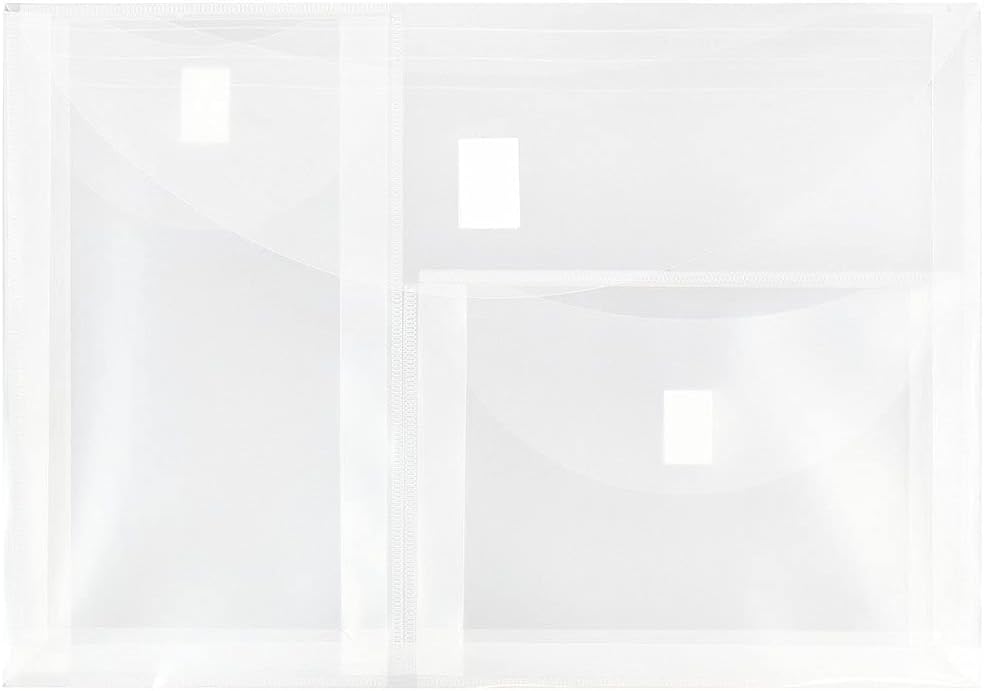 JAM PAPER Plastic Multi Pocket Envelopes with Hook & Loop Closure - 3 Pockets - Letter Booklet - 9 3/4 x 13 - Clear - 12/Pack