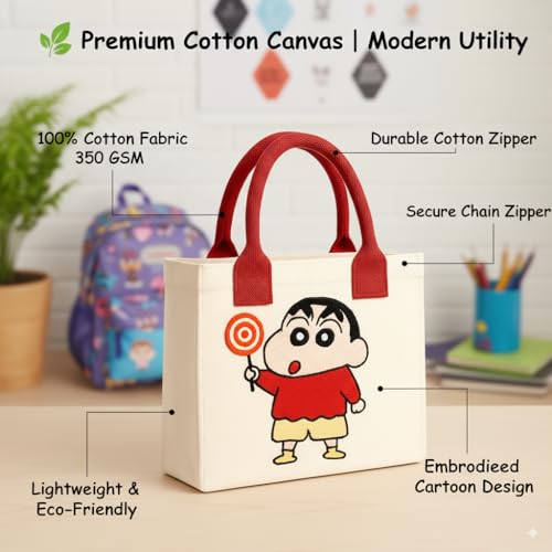 Image of Kids Lunch Bag | Cute & Stylish Embroidery Mini Tiffin Bag for Boys & Girls | Cute Cotton Cartoon Design I Picnic Tuition School, Preschool & Playschool | Gift for Birthday