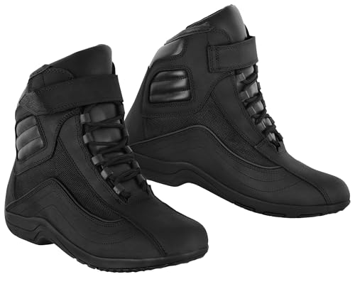 Hive Moto Motorcycle Leather Shoes for Men Anti-Slip Protective Boots with Ankle Support CE Approved Non-Slip Rubber Sole., Black, 10