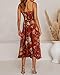 Fashionme Women Spaghetti Strap Midi Satin Dresses Tie Front Backless Split Summer Casual Floral Dress Hollow Flowy Slip Dress Sundresses Wedding Guest Beach Cocktail Graduation Maroon