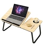 Laptop Bed Table with Foldable Legs & Cup Holder - Adjustable Folding Laptop Desk for Bed, Sofa, Floor or Office - Portable Lap Desk Tray with Book & Notebook Stand (White)