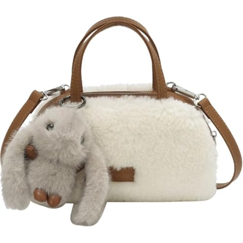 Fluffy Purse for Women Fuzzy Furry Faux Fur Tote Bag Cute Sherpa Soft Shearling Shoulder Mongolian Handbag (White)