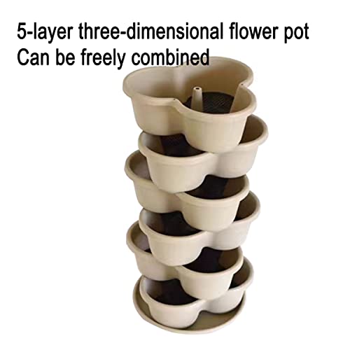 Xxyxxy 5-Tier 13" Wide - Stackable Garden Pots With 10" Slab Tower Garden Pots, Indoor Outdoor Garden Pots - 5-Tier Vertical Plastic Pots (Grey) #TOP1