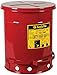 Justrite 09300; Galvanized-Steel; Safety cans; for Oily Waste; Red; Foot Operated Cover; Raised, Ventilated Bottom; Reinforced Ribs; Self-Closing; UL Listed; FM Approved; Capacity: 10 gal. (38L)