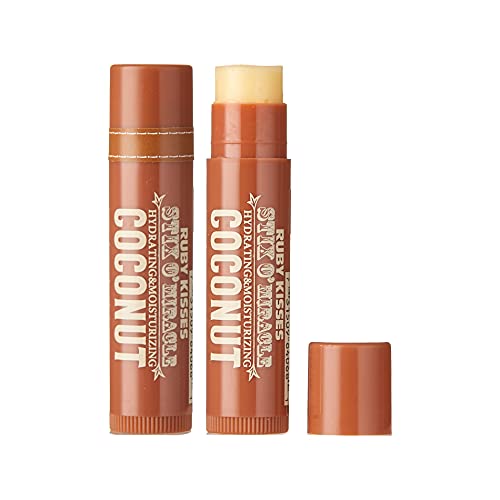 Ruby Kisses Stix O' Miracle Lip Balm, Maximum Hydration Lip Emollient (Coconut, 2 Count)