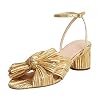 AMINUGAL Womens Heeled Sandals Pleated Bow Knot Ankle Strap Open Toe High Block Chunky Heels Sandals Bridal Wedding Dress Shoes Pumps