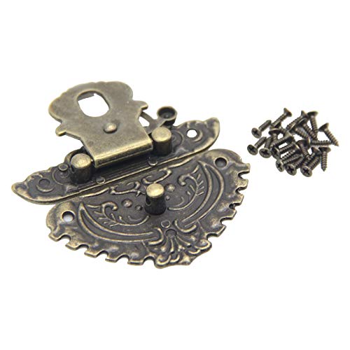 Image of 4Pcs Latch Hasp Antique Brass Decorative Hasp Jewelry Wooden Box Hasp Latch Lock with Screws for Drawer Cabinet Jewelry Wooden Case Box Antique Bronze Lock, 68x59mm