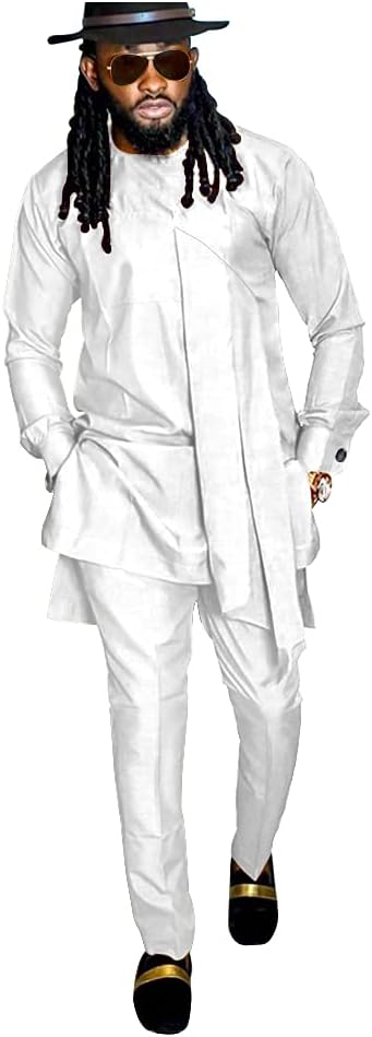 SEA&ALPMen's Fashion Clothes African Shirt and Pant Suit Dashiki Long Sleeve Casual Outfits Blouse Pockets