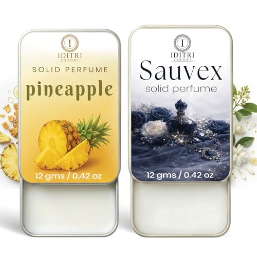 Image of Solid Perfume |pineapple&Sauvex Alcohol Free Wax Perfume Balm, Long Lasting | Pocket Tin 12g, Pack Of 2| Non Greasy Smooth Glide, Travel Friendly Men And Women