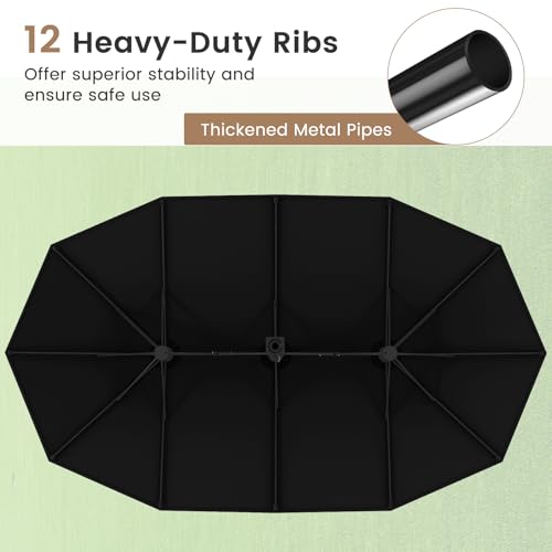Image of Tangkula 15FT Double-Sided Patio Umbrella with Base, Extra-Large Market Umbrella W /Crank System, Outdoor Twin Umbrella W / 12-Rib Metal Structure & Air Vents for Garden, Backyard, Poolside