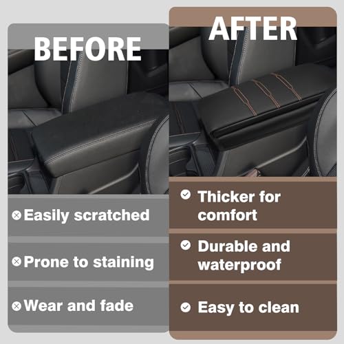 Muslogy Center Console Armrest Cover Fit for Honda CR-V 2023+ & CRV Hybrid Accessories, Comfort Armrest Pad Console Lid Cushion Vegan Leather 1-Inch Extra Thick (Black/Organge Trim) by Muslogy - Image 6