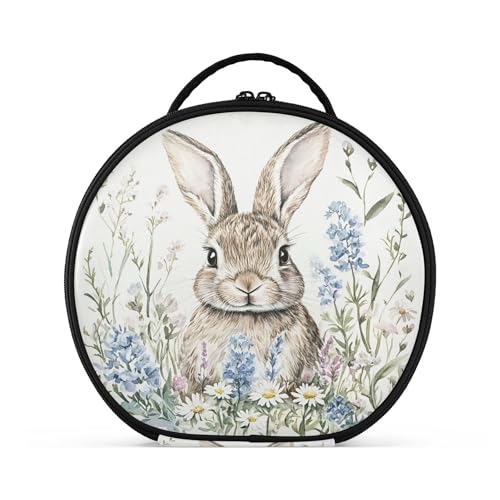 Takiito Cute Little Bunny Wildflowers Travel Makeup Case Portable Makeup Box Artist Cosmetic Case Organizer With Adjustable Dividers