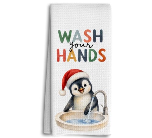 Dwept 773 Funny Winter Christmas Penguin Kids Bathroom Hand Towels 16x24