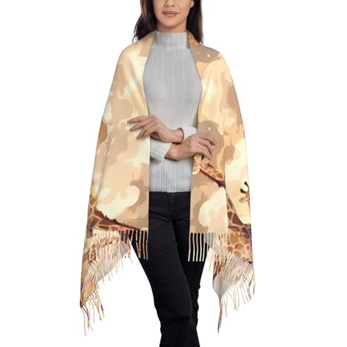 Giraffe Mother And Child Print Tassel Scarf - Stylish And Cozy Accessory For Spring, Autumn, And Winter, 78" * 28"2