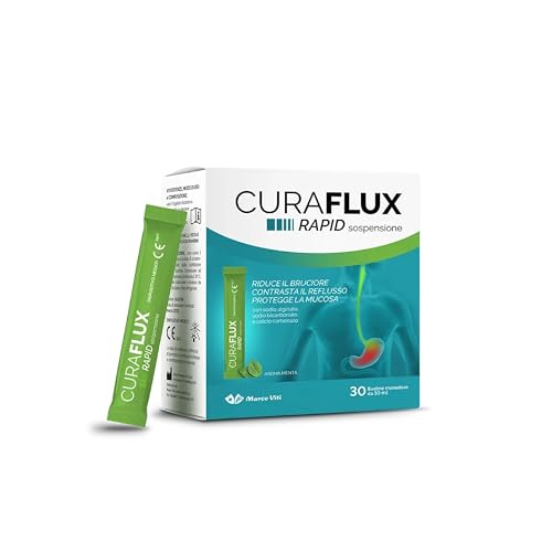 Marco Viti CURAFLUX RAPID Sospensione Orale 30 Stick Pack da 10 ml – Con Sodio Alginato, Bicarbonato e Calcio Carbonato, Sollievo Rapido da Reflusso, Bruciore, Iperacidità, Ideale per Digestione