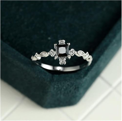 Black Onyx Ring, Princess Cut Gemstone Engagement Ring 925 Sterling Silver Ring for Women, Birthstone Promise Ring, Anniversary Wedding Jewelry Gift for Her3