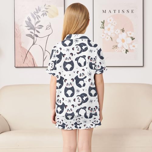 ALAZA Panda Animal Love White Satin Pajamas Set Short Sleeve Button Down Sleepwear Summer Pjs 2 Piece4