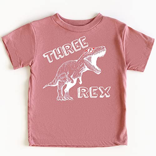 Olive Loves Apple Three Rex Dinosaur 3Rd Birthday T-Shirts For Baby Girls And Boys Third Birthday Outfit White On Mauve Shirt 4T #TOP2