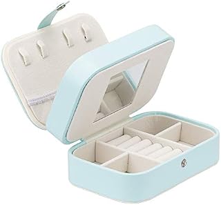 Jewellery Box,BS Faux Leather Jewelry Case and Display Case 2 Layers with Mirror for Rings,Earrings,Necklace,Bracelets Organizer Jewelry Storage Boxes,Small Size,Blue